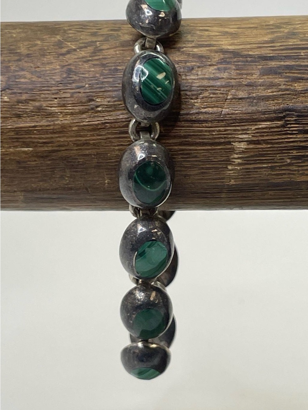 Vintage Malachite 925 Sterling Silver Artisan Bracelet